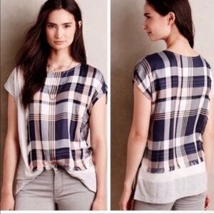 Anthropologie Postage Stamp Hamos Plaid Tee Size M